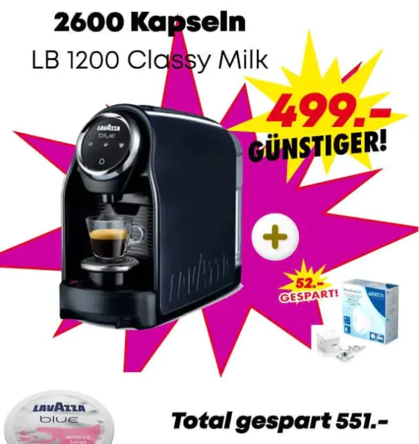 Lavazza Blue Deal + LB 1200 Classy Milk Kostenlos - 1xEspresso Set - 1x Brita Filter